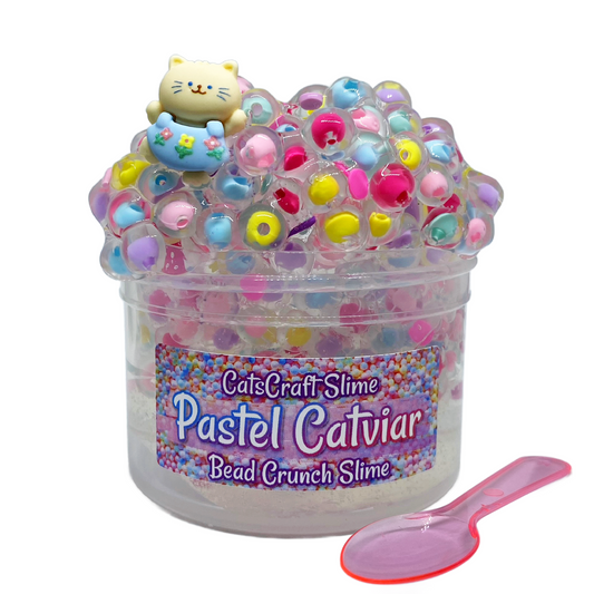 Bead Crunch Clear Slime "Pastel Catviar" unScented Stretchy Caviar Crunchy Slime ASMR 6 oz